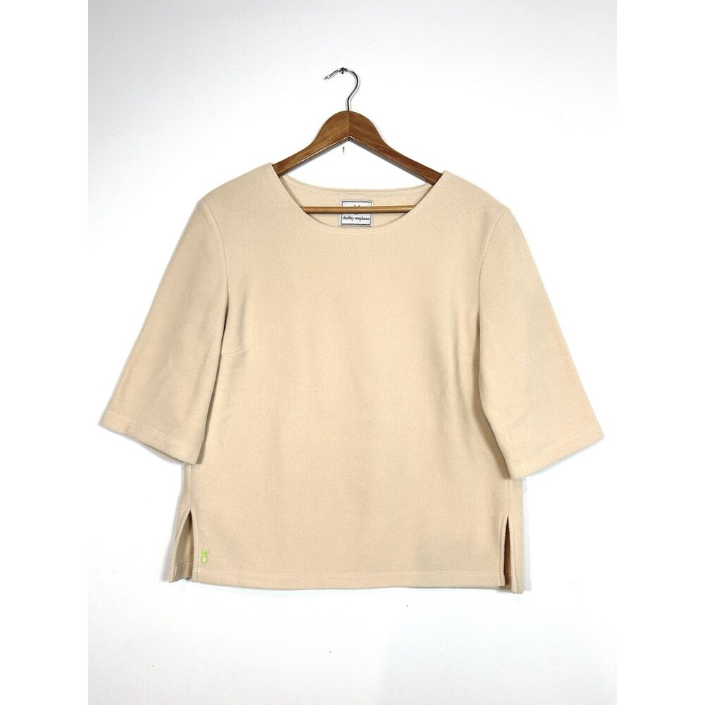Dudley‎ Stephens Beige Fleece Top XL 3/4 Sleeve Side Slit Pullover